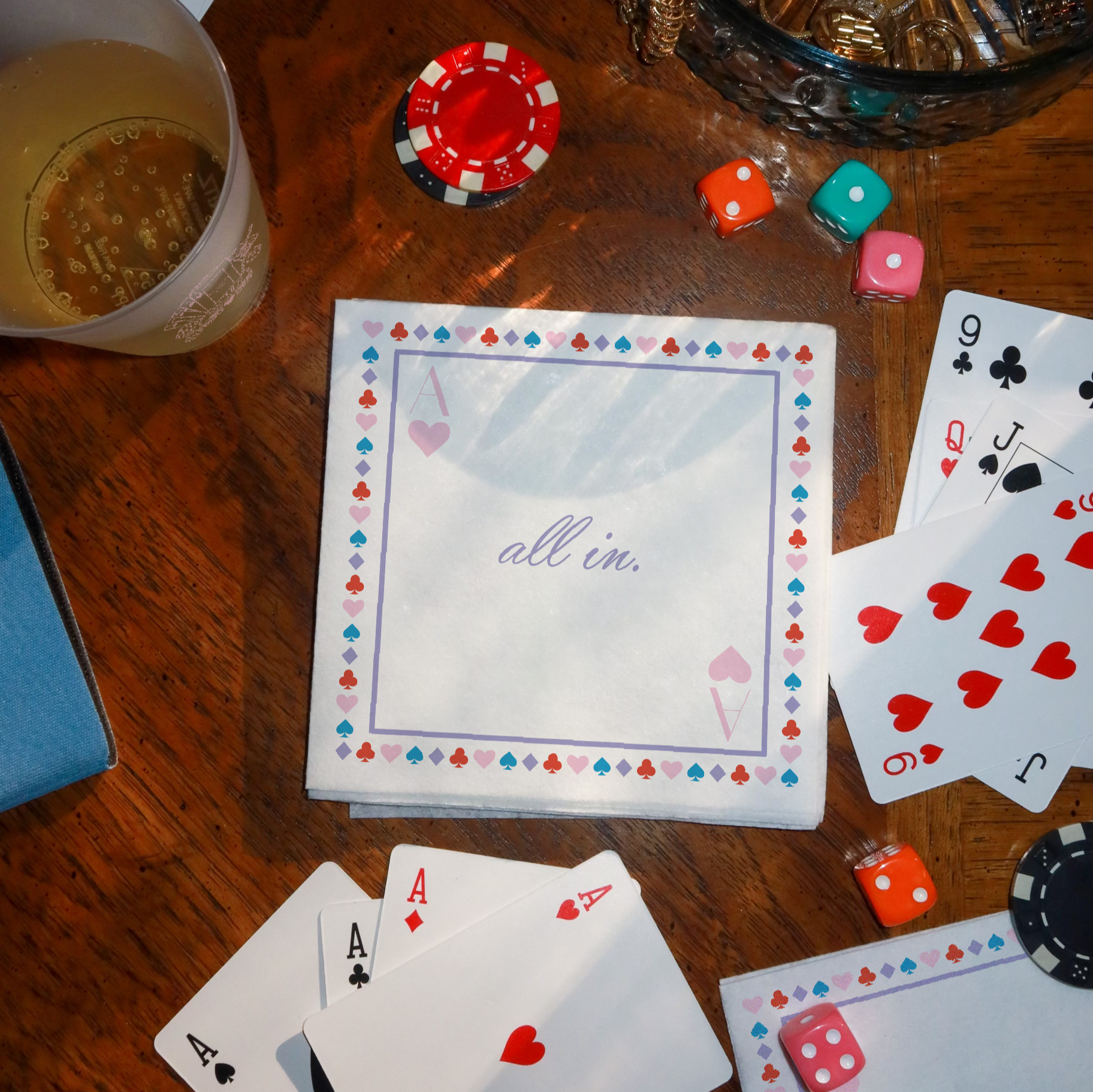 5X5 Linen Like Cocktail Napkins - White with Full Color Printing