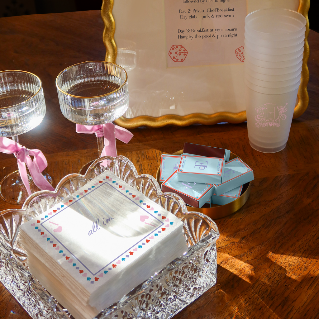 5X5 Linen Like Cocktail Napkins - White with Full Color Printing