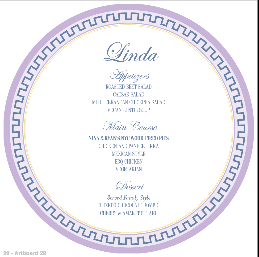 N & R | Rehearsal Menu