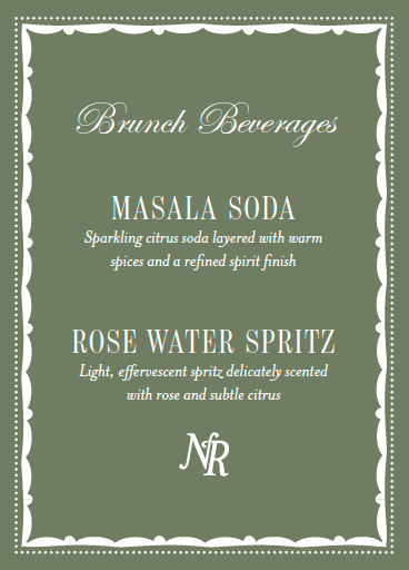 N & R | Brunch Drink Menu