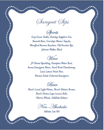 N & R | Sangeet Bar, Food, & Henna Sign