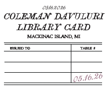 N & R | Library Escort Card