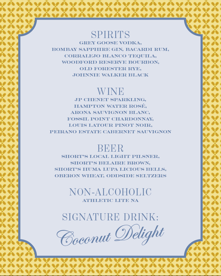 N & R | Welcome Drink Menu