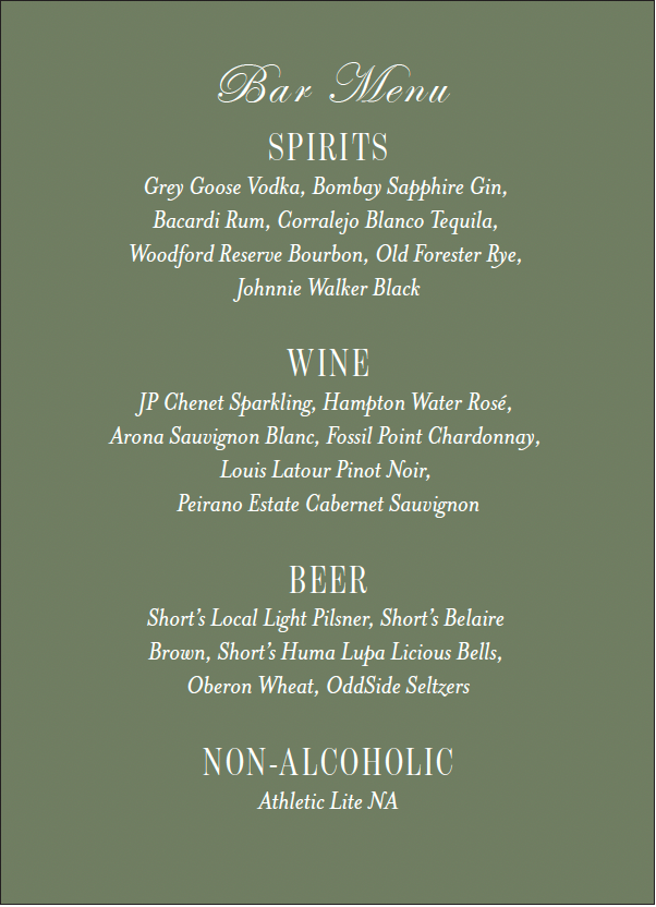 N & R | Baraat Bar Menu