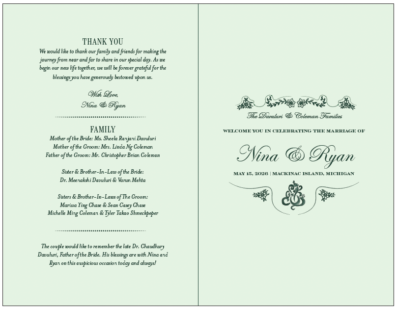 N & R | Hindu Ceremony Program